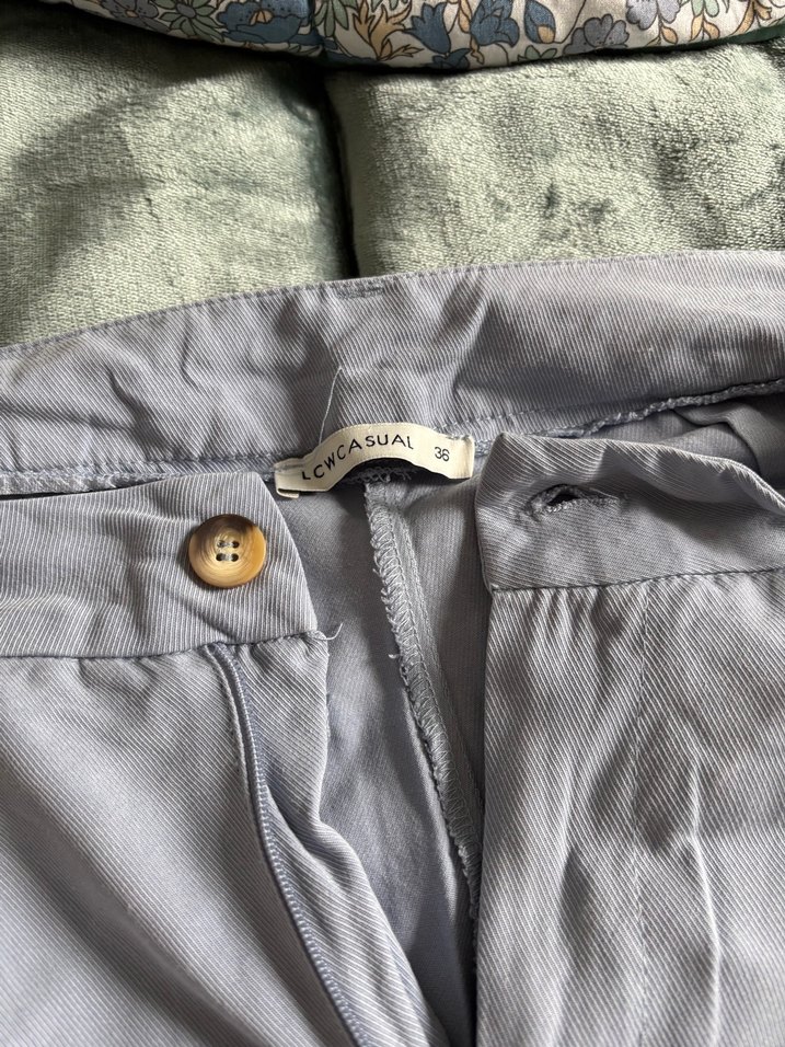 Mavi Kemerli Bol Kesim Keten Pantolon - Görsel 2