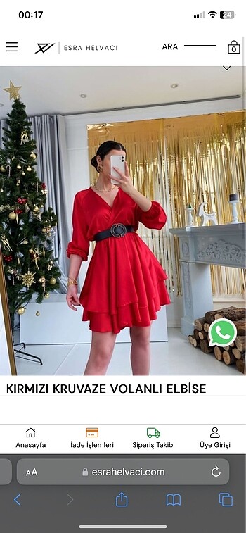 Kruvaze volanlı kırmızı elbise