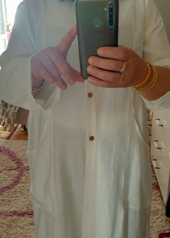 Uzun Beyaz ayrobin Bohem tunik &kap - Görsel 4