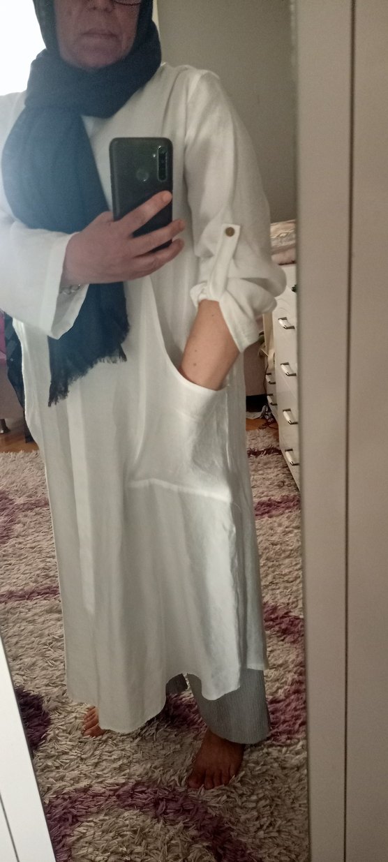 Uzun Beyaz ayrobin Bohem tunik &kap - Görsel 2