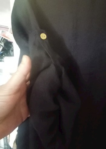 48 Beden siyah Renk Siyah Uzun Düğmeli ayrobin tunik kap