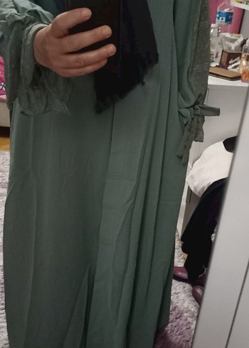 46 Beden Uzun Kollu Salaş Yeşil Kadın abaya pardesü