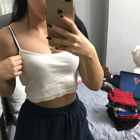 beyaz fitilli askılı crop