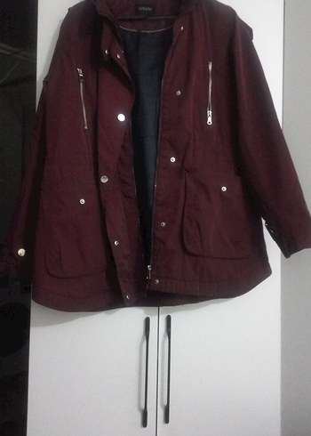 Bordo Düğmeli Midi Kadın Ceket - Görsel 3