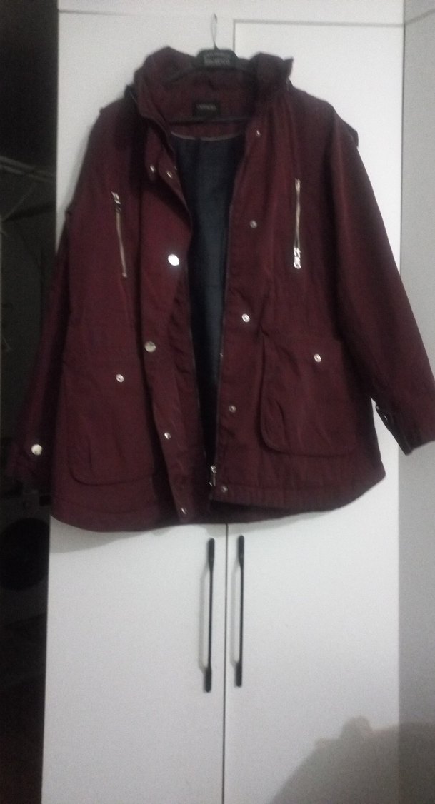 Bordo Düğmeli Midi Kadın Ceket - Görsel 2