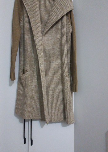 Bej Uzun Kollu Triko Kadın Hırka - Görsel 2