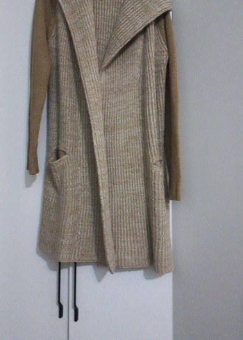 Bej Uzun Kollu Triko Kadın Hırka - Görsel 3