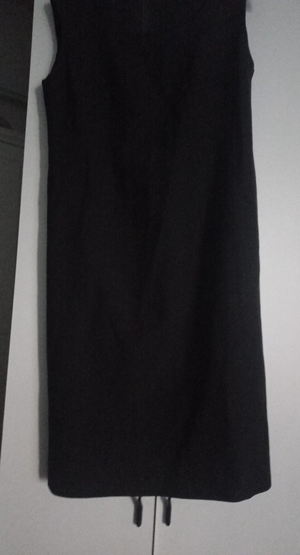 Siyah V Yakalı Uzun Kolsuz Elbise - Görsel 3