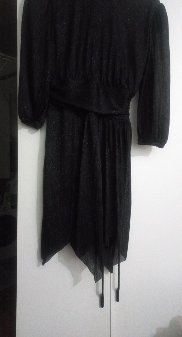 Siyah Uzun Drapeli Gotik Elbise - Görsel 3