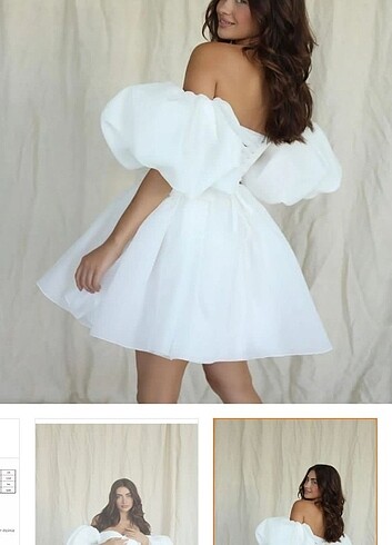 38 Beden beyaz Renk Balon Kol Drapeli Mini Elbise