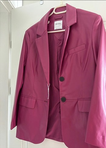Bershka Pembe Deri Kadın Blazer Ceket