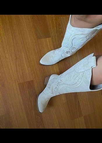 Zara Zara Bej Süet Dizüstü Bohem Çizme