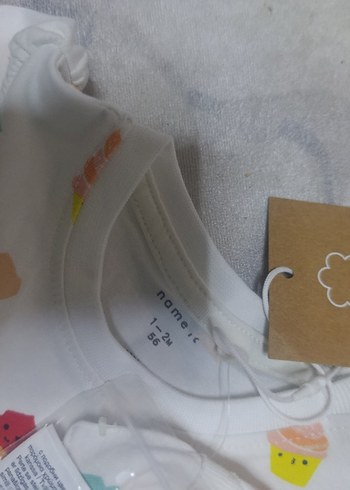 Beyaz Baskılı Kız Elbisesi, Fırfırlı, V-Yaka giyilmemiş ürün - Görsel 2