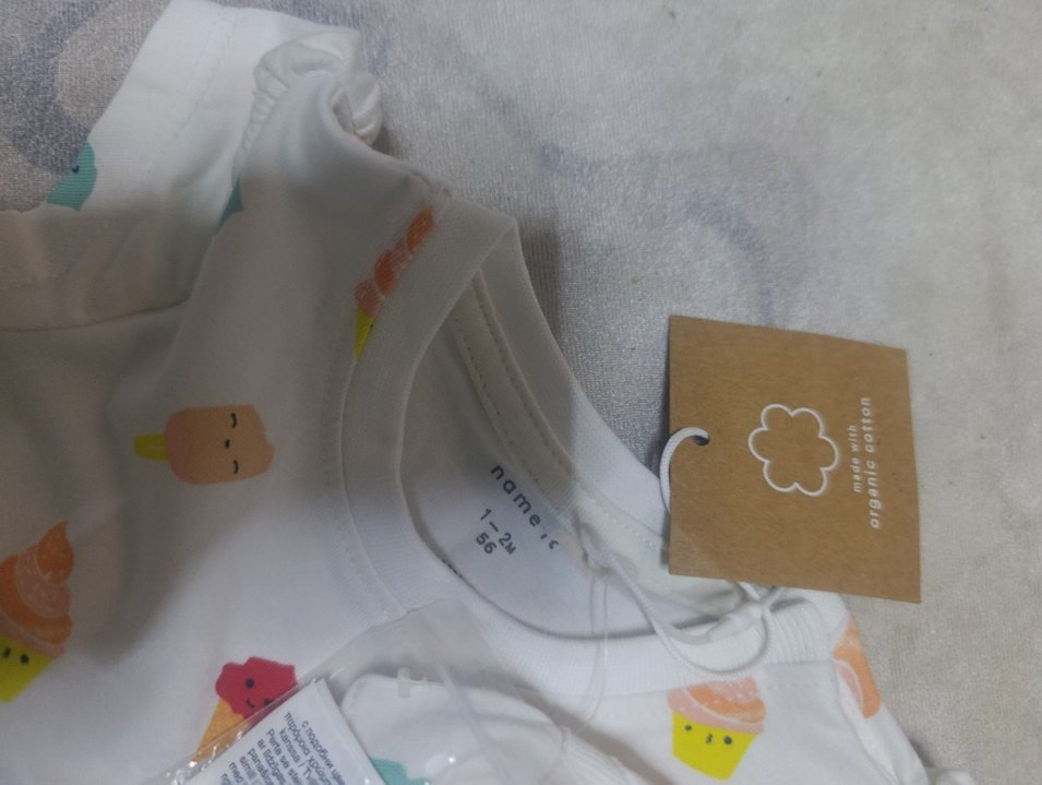 Beyaz Baskılı Kız Elbisesi, Fırfırlı, V-Yaka giyilmemiş ürün - Görsel 2