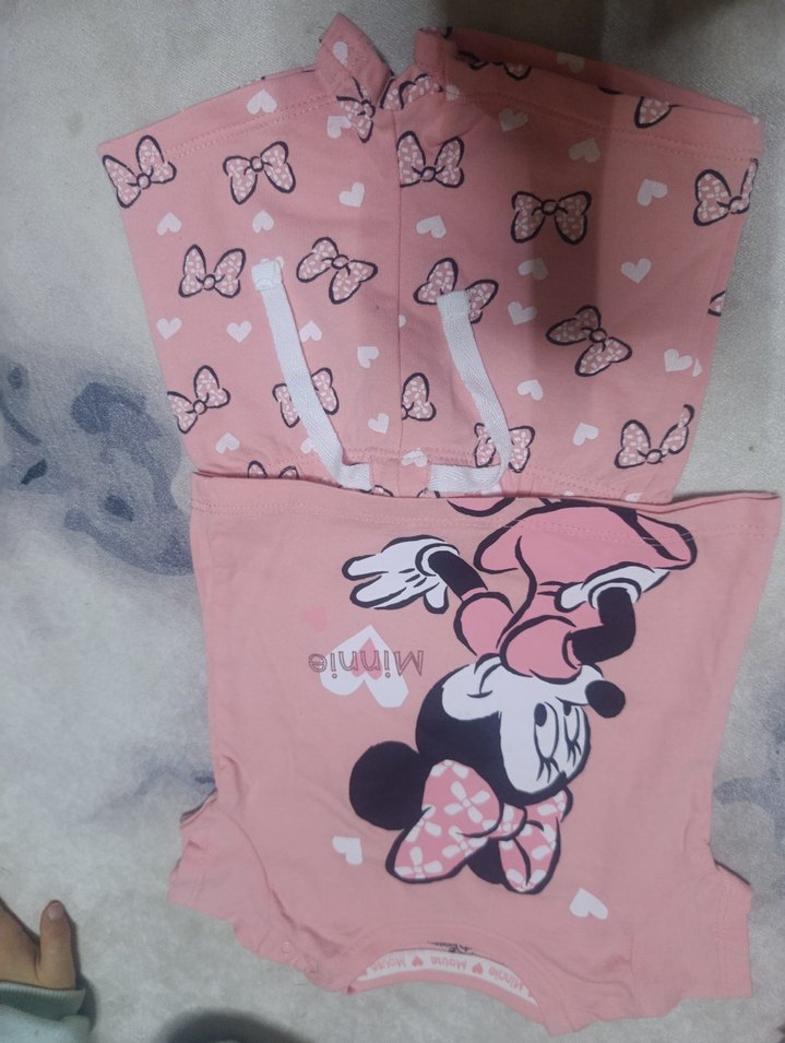 Pembe Baskılı Bebek Kız Takımı Fırfırlı giyilmemiş - Görsel 3