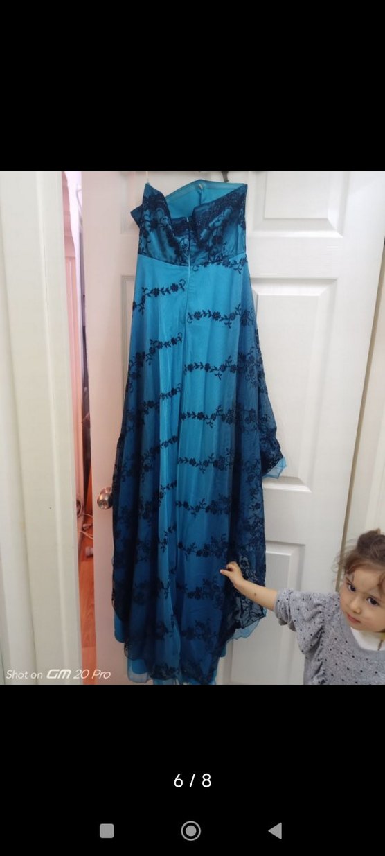 Boncuk İşlemeli Turkuaz Uzun Abiye Elbise - Görsel 4