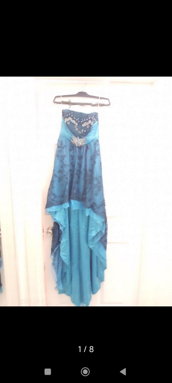 Boncuk İşlemeli Turkuaz Uzun Abiye Elbise - Görsel 2