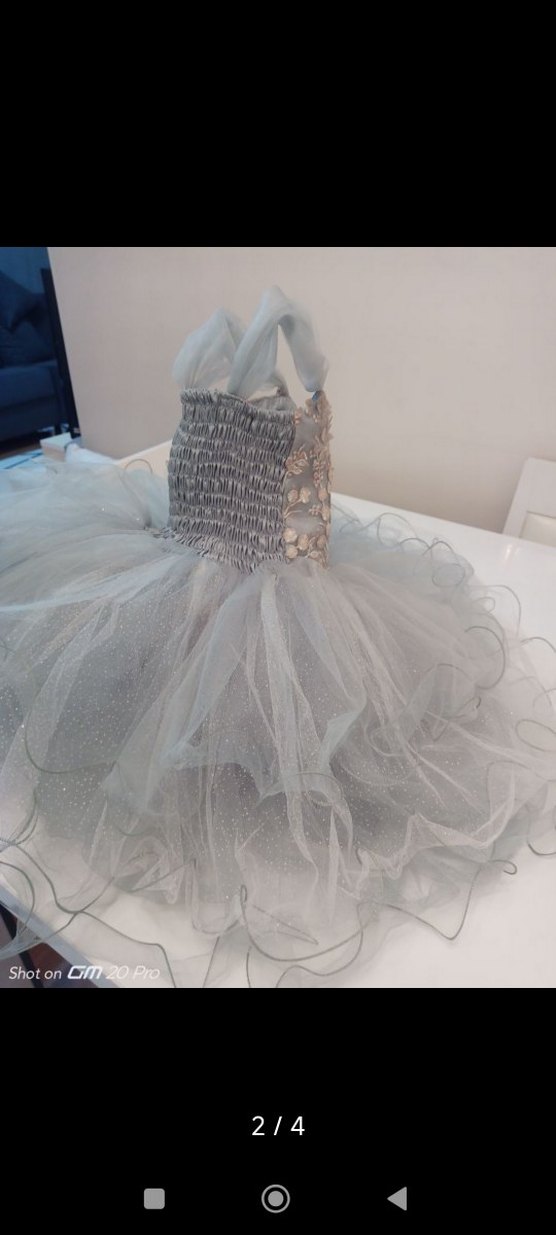 Kız Çocuk Straplez Nakışlı Fırfırlı Elbise - Görsel 3