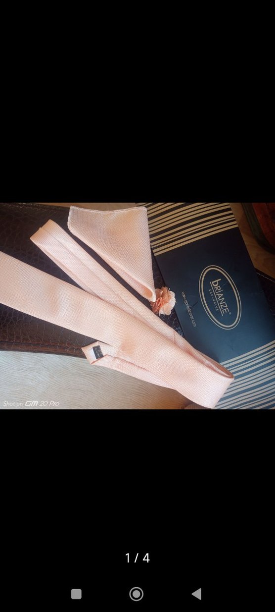 Pembe Pastel Erkek Kravat ve Yaka Çiçeği - Görsel 2