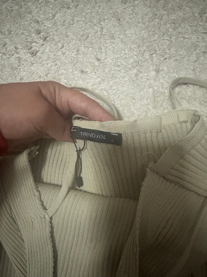 Bej Triko Midi Elbise - Görsel 4