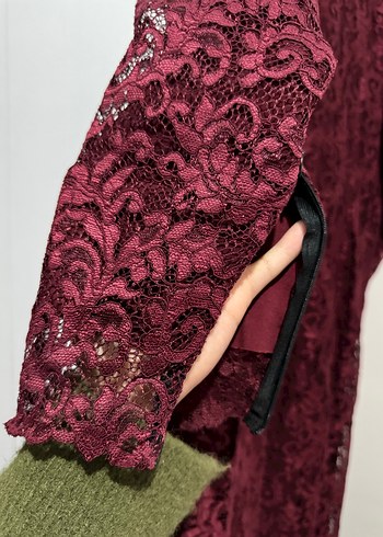 Bordo Dantel Uzun Elbise tesettür özel dikim - Görsel 4