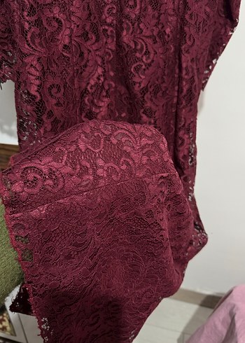 Bordo Dantel Uzun Elbise tesettür özel dikim - Görsel 2