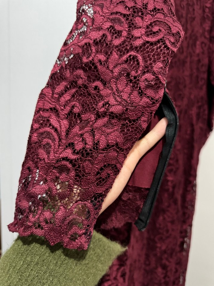 Bordo Dantel Uzun Elbise tesettür özel dikim - Görsel 4