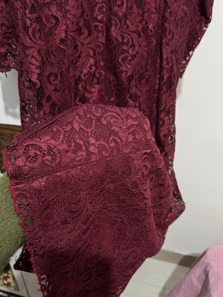 Bordo Dantel Uzun Elbise tesettür özel dikim - Görsel 2