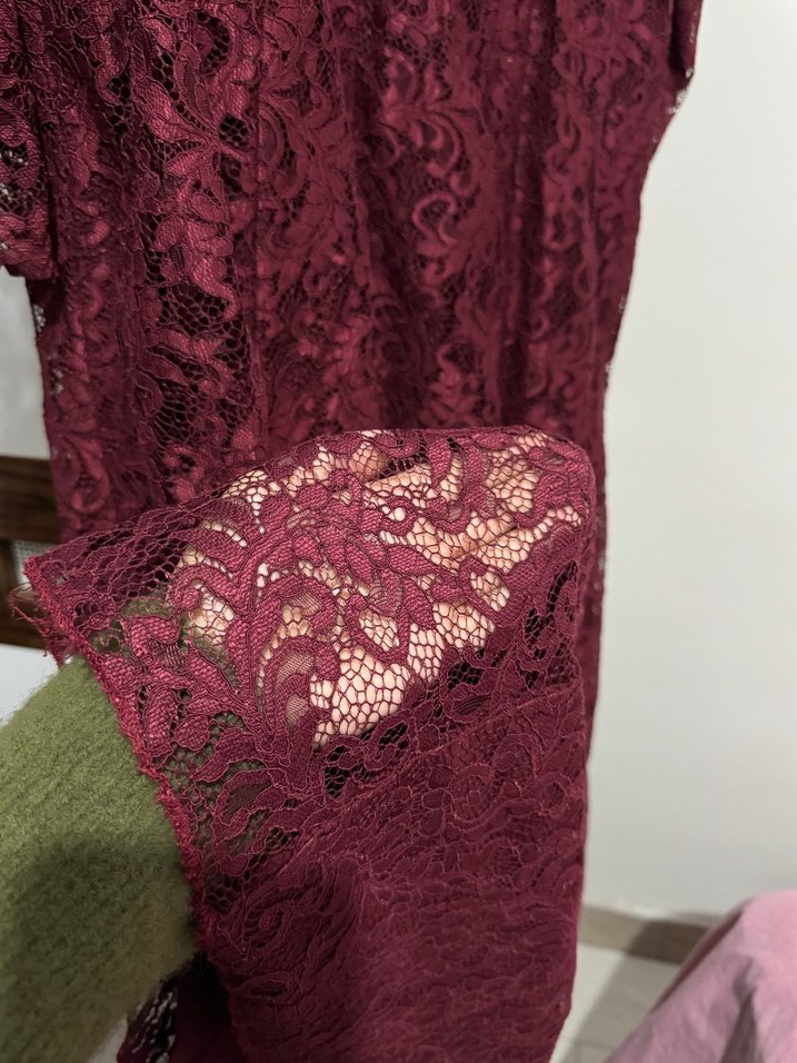 Bordo Dantel Uzun Elbise tesettür özel dikim - Görsel 3