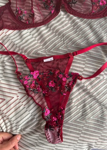 Bordo Nakışlı Bohem Sütyen ve Külot Takımı - Görsel 3