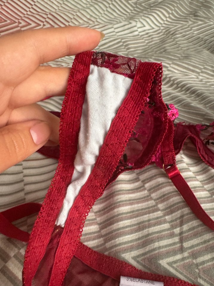 Bordo Nakışlı Bohem Sütyen ve Külot Takımı - Görsel 2