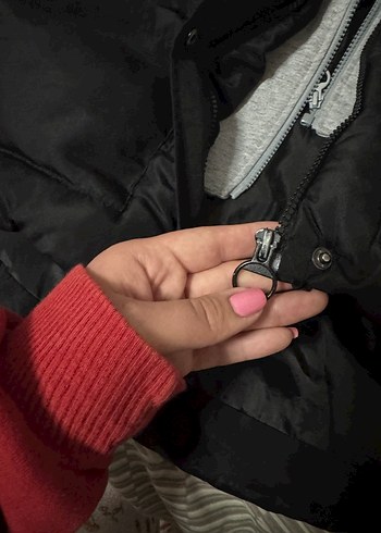 Gri Kapüşonlu Siyah Rahat Kadın Ceket - Görsel 3