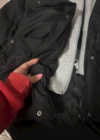 Gri Kapüşonlu Siyah Rahat Kadın Ceket - Görsel 2