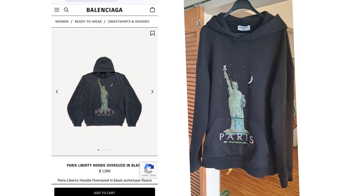 Balenciaga Siyah Kapüşonlu Paris Baskılı Sweatshirt - Görsel 2