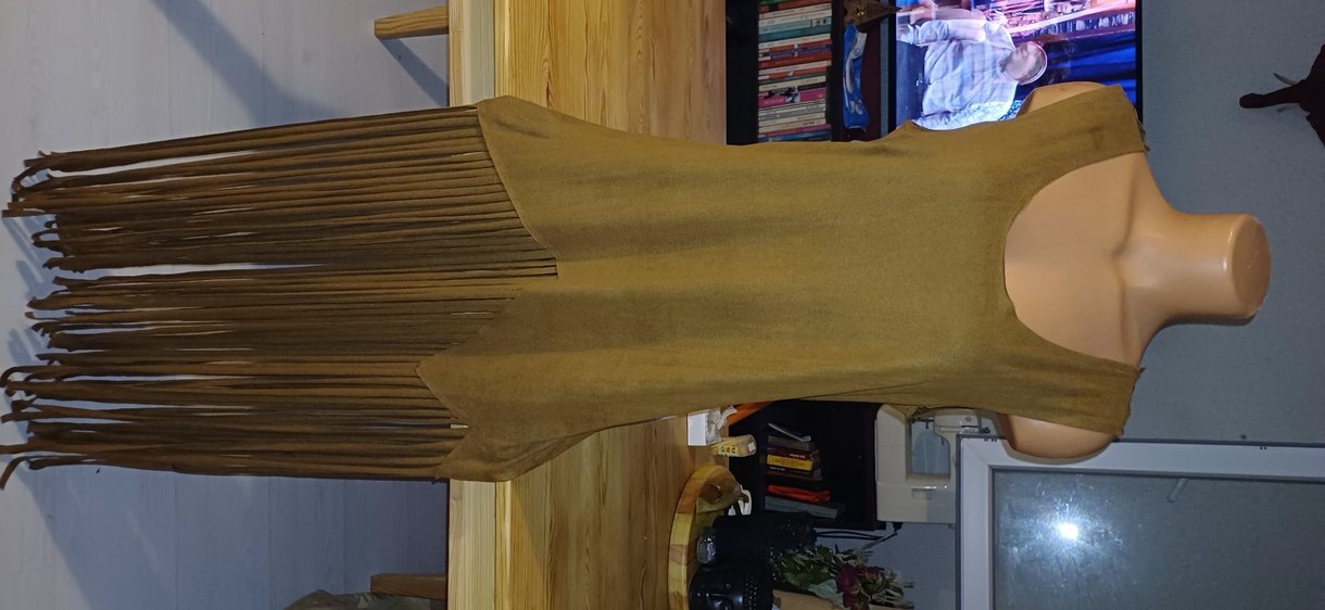 Bej Kadın Süet Bohem Uzun Elbise - Görsel 2