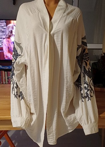 Payetli Çok Renkli Bohem Uzun Kollu Bluz - Görsel 5