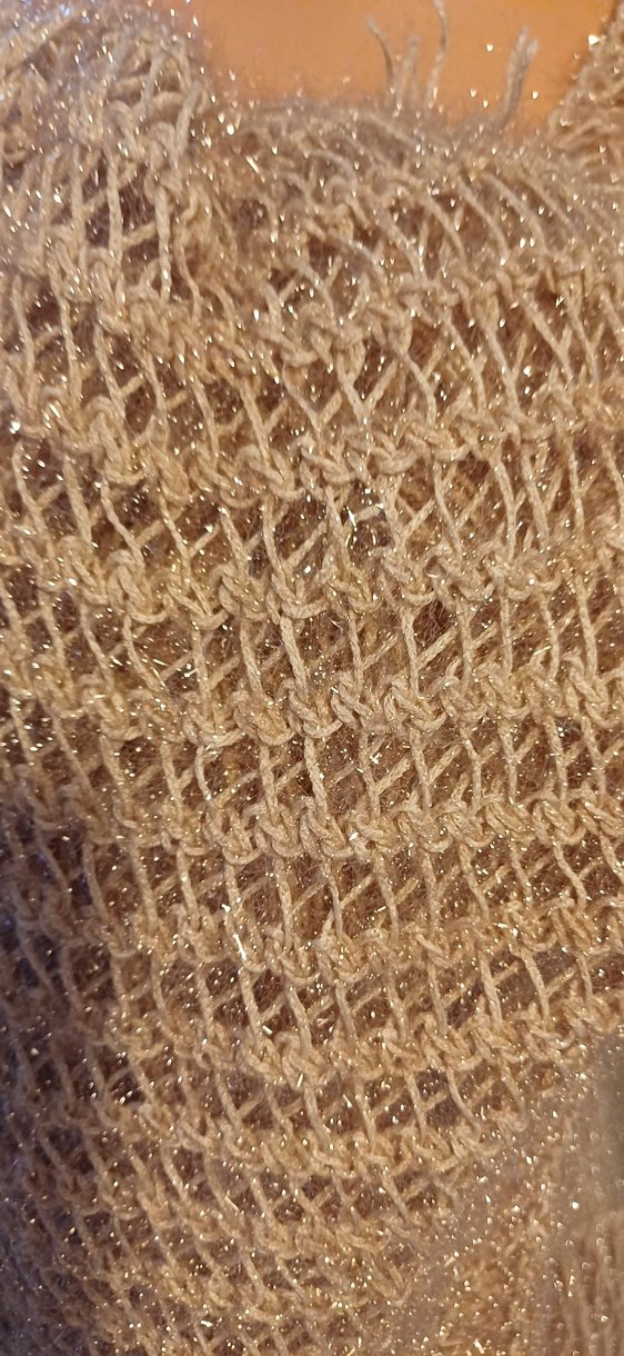 Simli ipten Bej Örgü el emeği Kadın Şal - Görsel 3