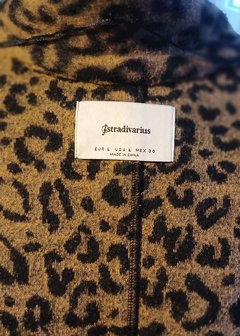 Stradivarius Kahverengi Leopar Desenli Kadın Midi Kaban - Görsel 5