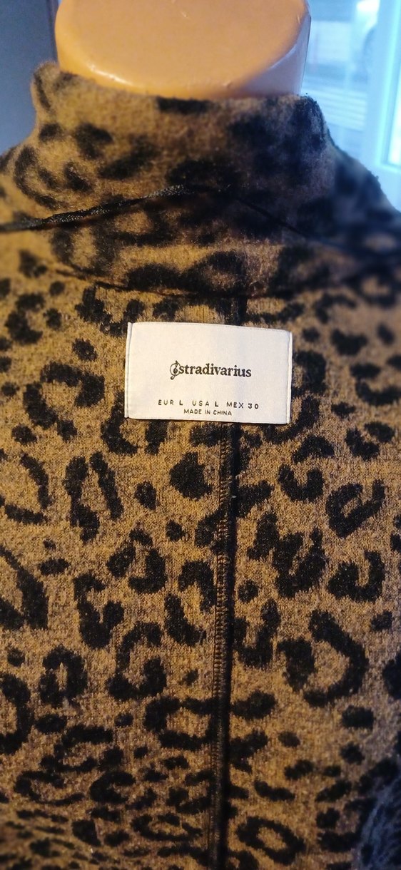 Stradivarius Kahverengi Leopar Desenli Kadın Midi Kaban - Görsel 5