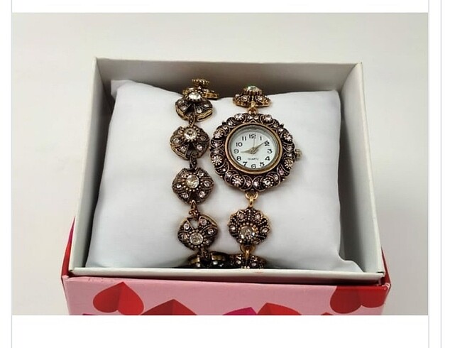 Quartz Bronz renkli taşlı saat