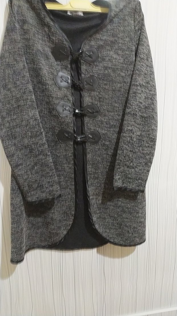 Düğmeli Gri  Kadın Hırka - Görsel 4