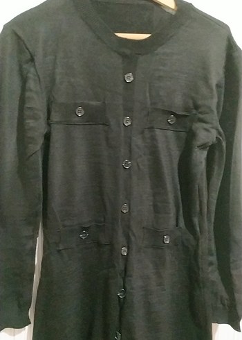 Uzun Siyah Düğmeli Kadın Triko Elbise - Görsel 2