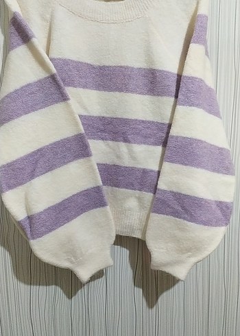 Mor Çizgili Örgü Kadın Kazak - Görsel 4