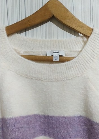 Mor Çizgili Örgü Kadın Kazak - Görsel 2