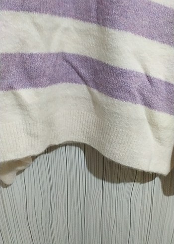 Mor Çizgili Örgü Kadın Kazak - Görsel 5