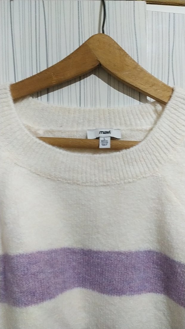 Mor Çizgili Örgü Kadın Kazak - Görsel 2