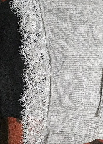 Gri Dantel Detaylı Kadın Triko Kazak - Görsel 5