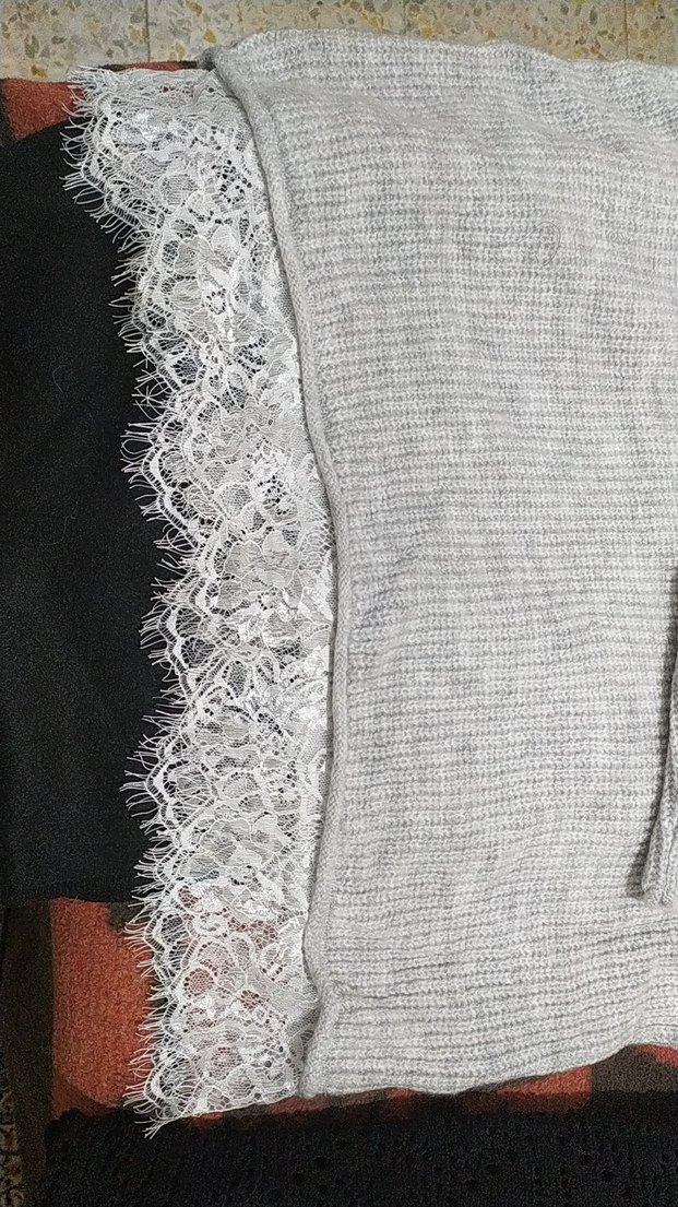 Gri Dantel Detaylı Kadın Triko Kazak - Görsel 5