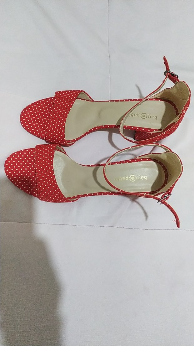 Kırmızı Puantiyeli Tokalı Blok Topuklu Ayakkabı - Görsel 2
