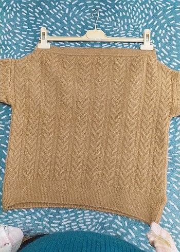 Bej Bohem Mini Triko Kadın Kazak - Görsel 3